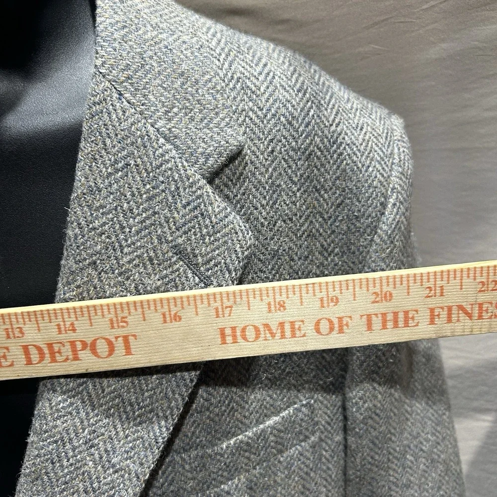 Vintage Lacrosse Mens 46L Grey Herringbone Pure Wool Blazer Sport Coat